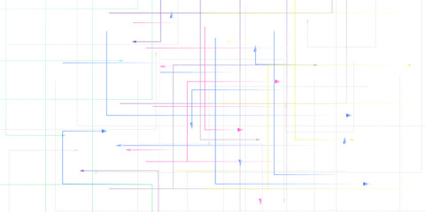 Abstract multicolor neon light optical flowing line geometric square overlap layer lines on transparent background. Abstract Digital Art Intersecting Lines of Light and Color in Dark Background.