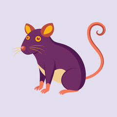 Illustration of a stylized, cartoonish rat sitting on a light blue background