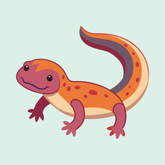 Cute Cartoon Salamander with a Curled Tail on Light Green Background