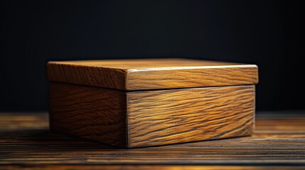 Close-up of a craft box on a wooden table against a black background, symbolizing mystery and gifts.