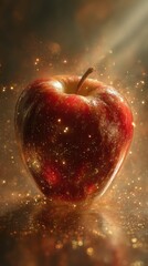 A glowing red  surrounded by golden light.