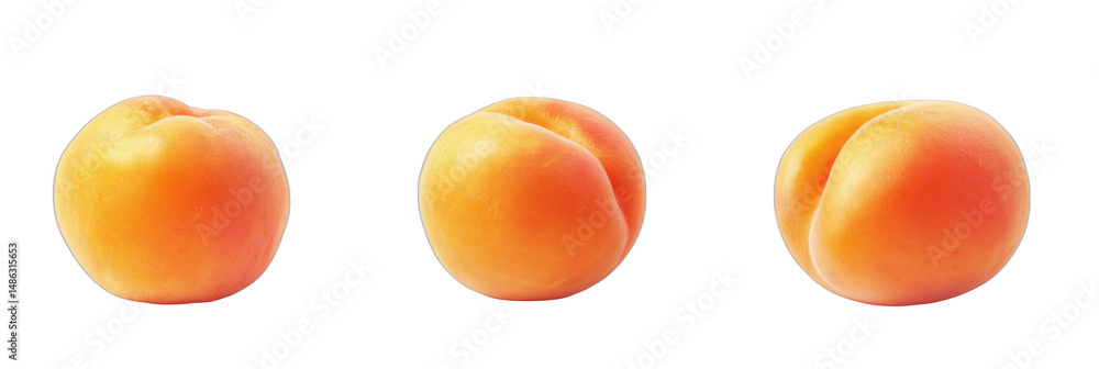 Poster fresh apricots arranged in a row showcasing vibrant orange color and smooth texture, isolated on tra