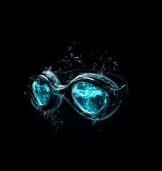 Modern deep-sea diving and swimming goggles, form-fitting to the face, on a dark background.