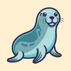Cartoon Seal Illustration with Joyful Expression on a Cream Colored Background