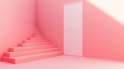 Obraz premium A minimalist interior design with a pastel pink color scheme.