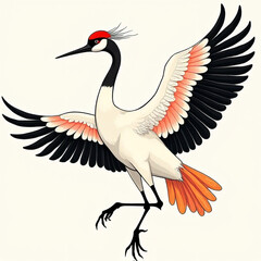 Fototapeta premium Modern Ukiyo-e illustration of a Japanese crane with vibrant colors