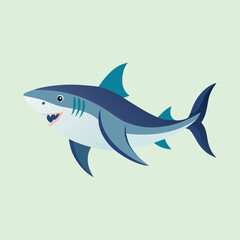 Cartoon shark on light green background with flat vector graphics style