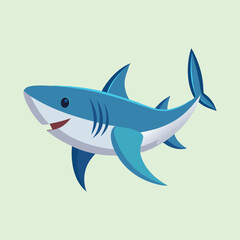 Cartoon Shark Floating Freely with a Pleasant Expression on Light Green Background