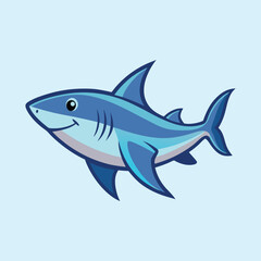 A cartoon shark with a friendly expression swimming in light blue waters