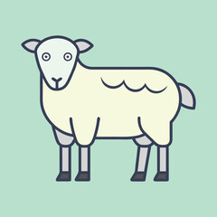A charming cartoon sheep standing on a pastel mint green background