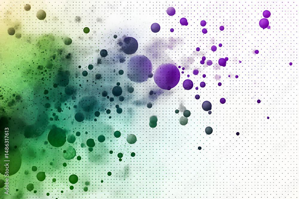 Poster abstract design with colorful spheres and gradient effect overlaying a textured dotted background fo