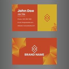 Modern business card template with geometric polygon design in vibrant red and yellow colors. Ideal for creative professionals, agencies, and brands.