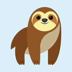 Cute Cartoon Sloth Standing Isolated on a Light Blue Background Illustration