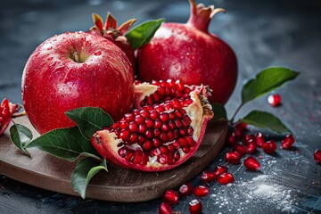 Red Apple and Pomegranate Splash Against Dark Background Varient 1