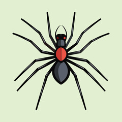 Stylized image of a black widow spider with a light green background