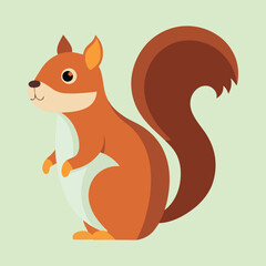 Adorable flat illustration of a squirrel standing against a light green background