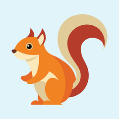 Cartoon Squirrel Illustration with Fluffy Tail on a Light Blue Background