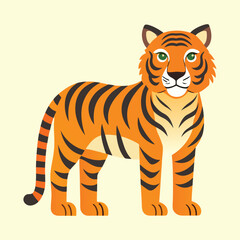 Stylized Tiger Standing Tall with Orange Fur and Black Stripes on LightBackground