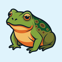 Cartoon frog with a sly smile and a green patterned back