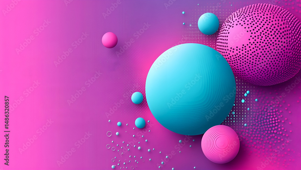 Aufkleber abstract digital artwork with floating spherical elements in vibrant teal and pink colors creating a