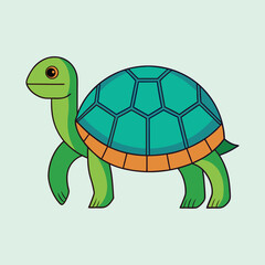Cartoon Turtle with Polygon Shell Striding Against a Light Green Background