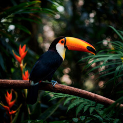 Naklejka premium Toco Toucan Perched in the Rainforest