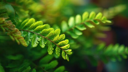 Close-up of vibrant fern fronds with varied green tones