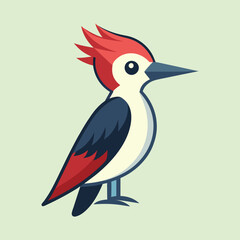 Fototapeta premium Cute Cartoon Woodpecker with Red Crest and Blue Accents Illustration
