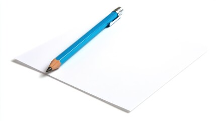Blue pencil on white paper simple stationery mockup