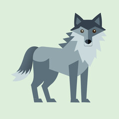 Stylized Wolf Illustration with Geometric Shapes and Pastel Background Tones