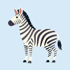 Stylized zebra standing against a light blue background with contrasting stripes