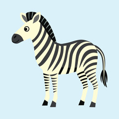 Cute Stylized Zebra Character Standing Against Light Blue Background Illustration