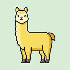 Cute and adorable golden llama standing on a light green background illustration