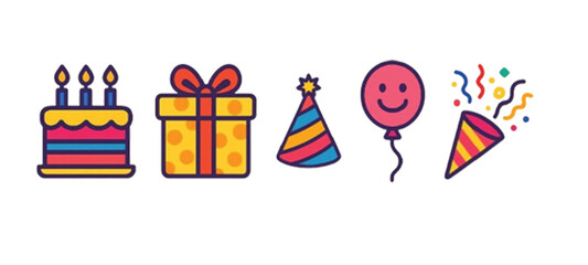 Birthday cake with candles, Birthday celebration items, Happy birthday vector 