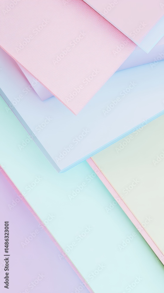 Poster soft pastel colored paper sheets in various hues stacked together creating a textured background for