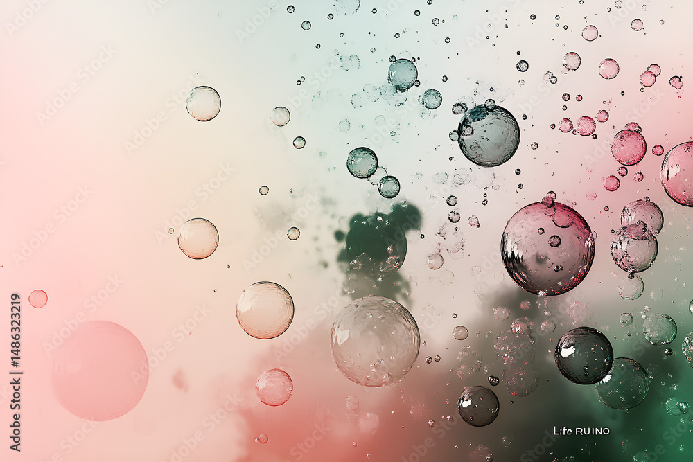 Poster a beautiful abstract image featuring a collection of floating bubbles in various sizes with gradient