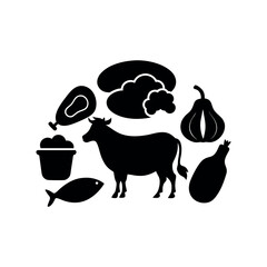 Assorted Meat Cuts Black Vector Silhouette