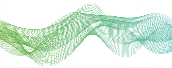 Abstract vector line isolated flow stripe green music and speed line beautiful digital gradient texture. Abstract wave line for banner, template, wallpaper background with wave design. © ATIA