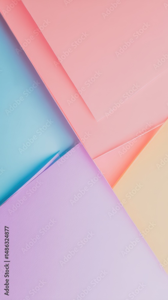 Poster colorful sheets of paper in soft pastel tones arranged in a diagonal pattern for creative background