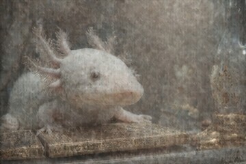 Obraz premium Light gray amphibian in an enclosure.