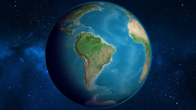 Brazil on the globe. Outline. Satellite map. No labels