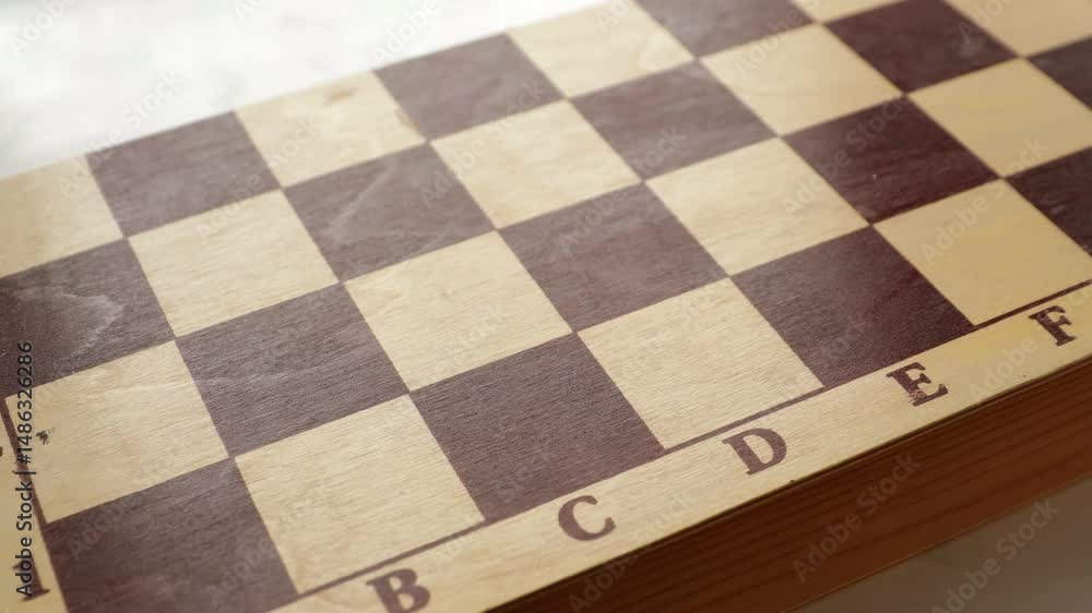Poster a detailed view of a chess board on a table, perfect for illustrating strategy or competition