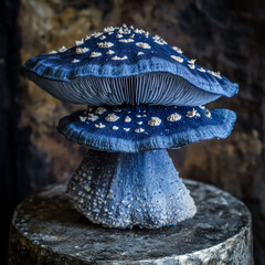 Indigo Milk Cap (Lactarius indigo) – Deep blue color on a textured podium