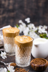 Dalgona whipped coffee with milk