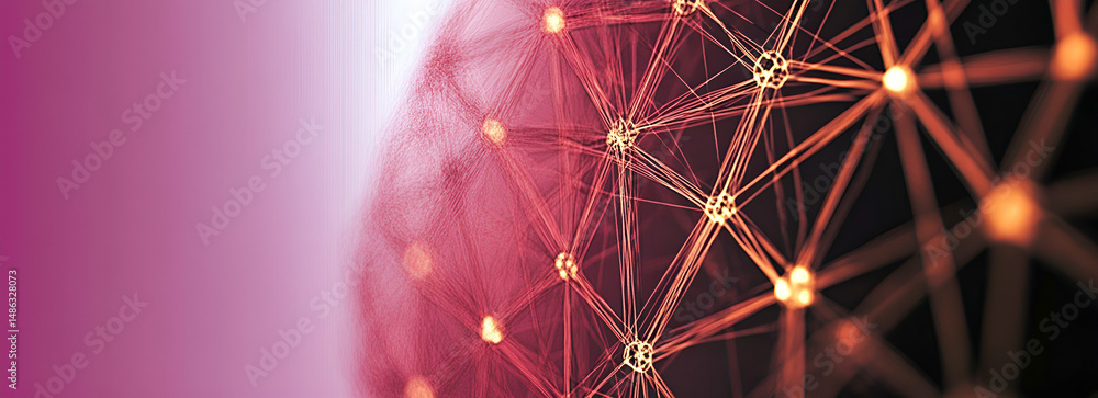 Poster abstract illustration of a connected network with glowing nodes and lines against a gradient backgro