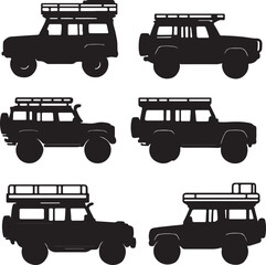 Silhouette Off-Road Vehicle SUV Vector Graphic Icons Set