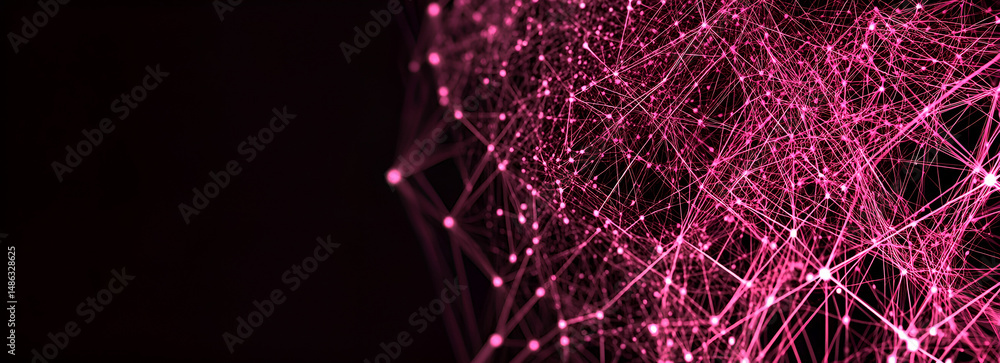 Poster abstract network structure featuring illuminated pink lines and connected nodes on a dark background