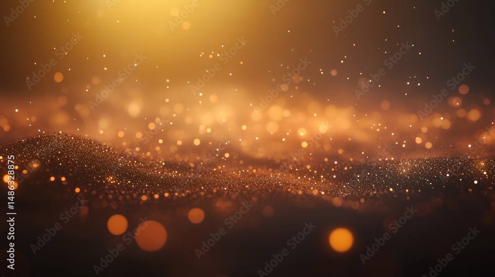 Poster Countless glowing particles move gracefully in a dark expanse, forming an ethereal energy field that captivates with its flowing motion and depth