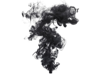 Fototapeta premium Black smoke swirling in abstract shape on white background for artistic design, isolated on transparent background, png