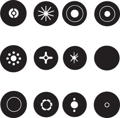 Black and White Circular Icons: Minimalist Design, Geometric Shapes
